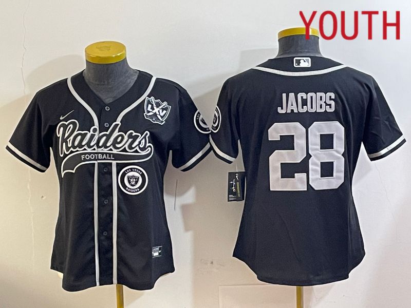 Youth Oakland Raiders 28 Jacobs Black Joint Name 2024 Nike Limited NFL Jersey style 5